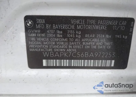 2011 BMW 328I xDrive from USA, damaged, VIN WBAPK7C56BA972253